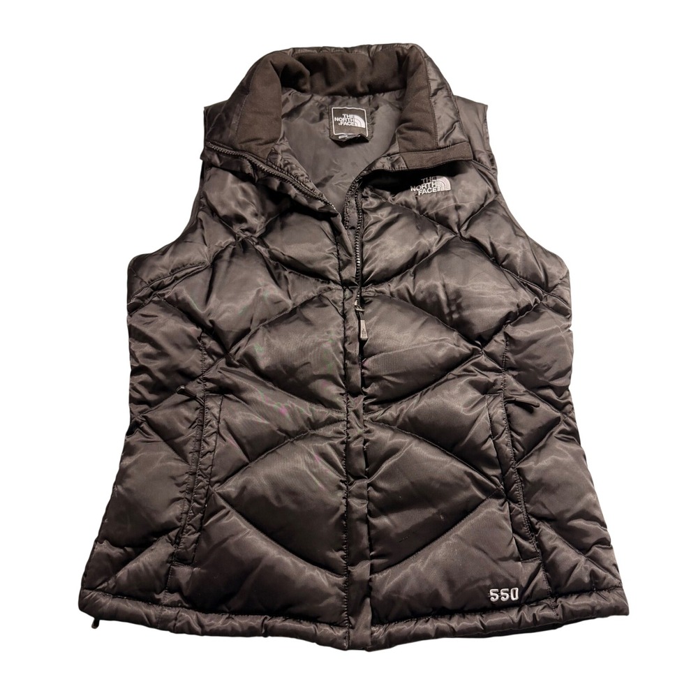 The North Face 550 Down Vest Womens Medium Black Diamond Quilted Puffer Full Zip